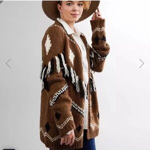 Gilded Intent Western Style Knit Cardigan with Fringe Small